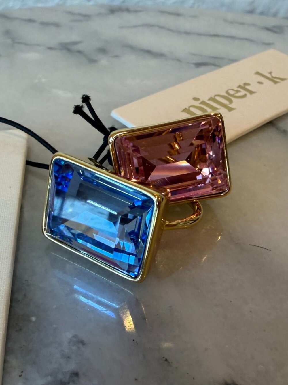 NWT Piper K 14K Gold Plate East-West Rectangular Pink Crystal Statement Ring - Picture 17 of 17